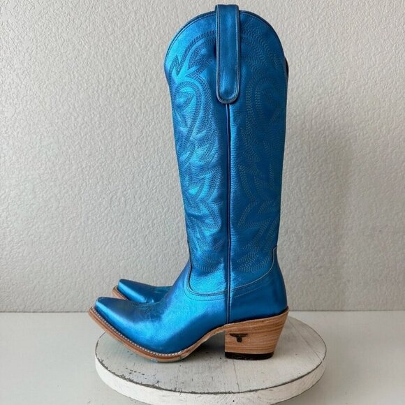 Lane SMOKESHOW Womens Cowboy Boots 7 Blue Leather Western Cowgirl Mid Calf Tall - Picture 5 of 15